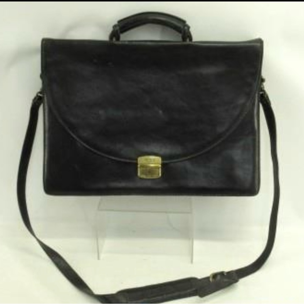 Vintage Tumi Black Leather Attaché Briefcase with Gold Accent